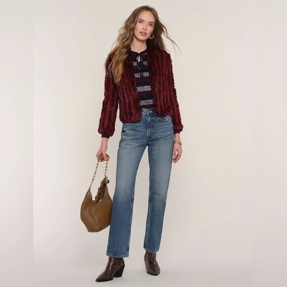 Heartloom Rosa Rabbit Fur Jacket Wine - Picture 2 of 12